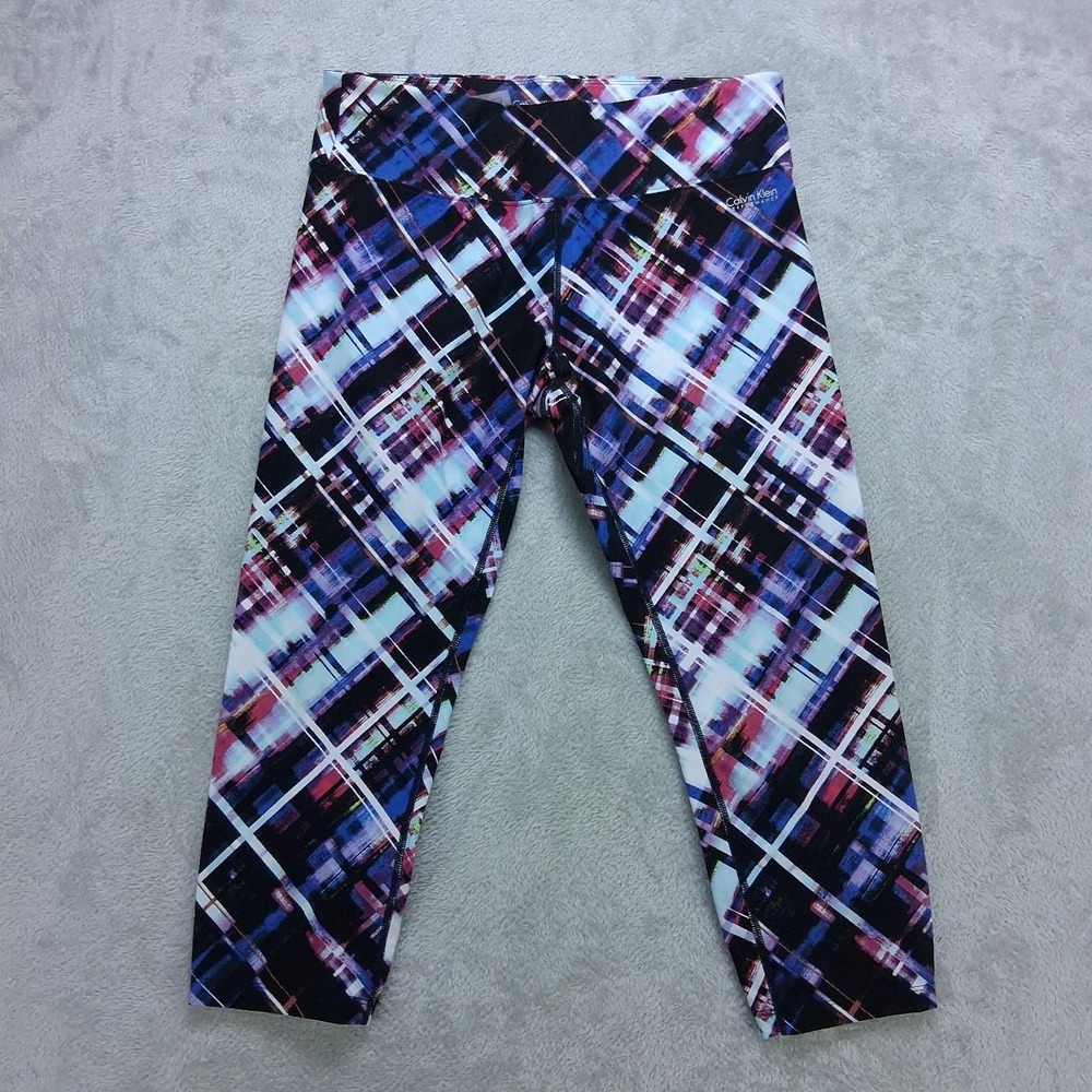 Calvin Klein Performance Women Multicolor Abstract Plaid Leggings M Activewear